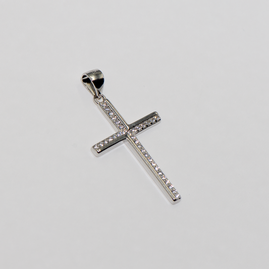 Echte Silber Gross Kreuz Anhänger mit runden weißen Zirkonia-Steinen aus Silber 925 für Damen und Herren im modernen Design.