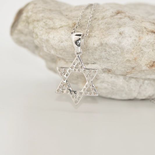 Halskette mit Anhänger Symbol Davidstern aus 925 Silber mit Zirkonia-hinter