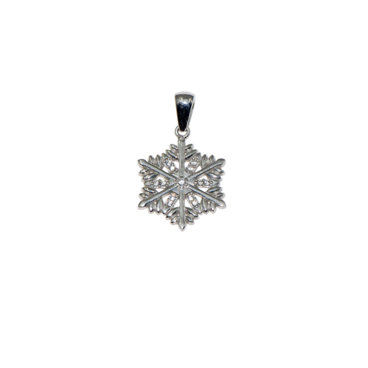 Eleganter Schneeflocke Anhänger aus echtem Silber 925 mit funkelnden weissen Zirkonia und rhodinierter Oberfläche von Everyday Schmuck