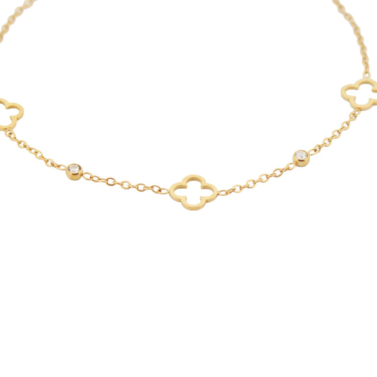 Feines Edelstahl Armband in Goldfarbe mit Blumen-Elementen und Zirkonia
