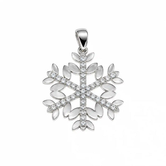 Dieser elegante Echte Silber Schneeflocke Anhänger begeistert mit einem besonderen Design aus filigranen Schneeflocken- und Blätterelementen