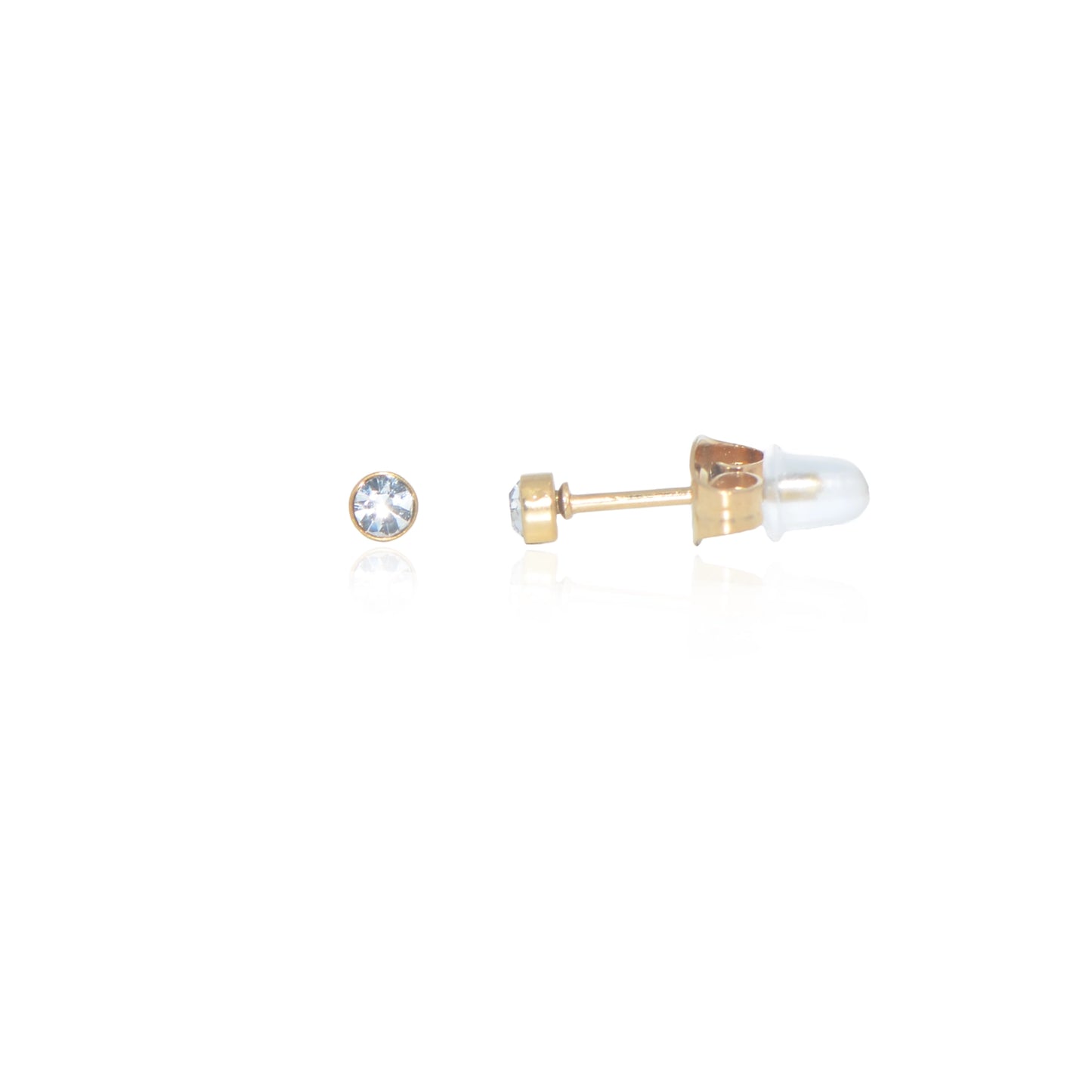 Kleine Solitär Ohrstecker aus goldfarbenem Edelstahl mit weissem Zirkon, 3 mm, wasserfeste Damenohrringe von EverydaySchmuck.