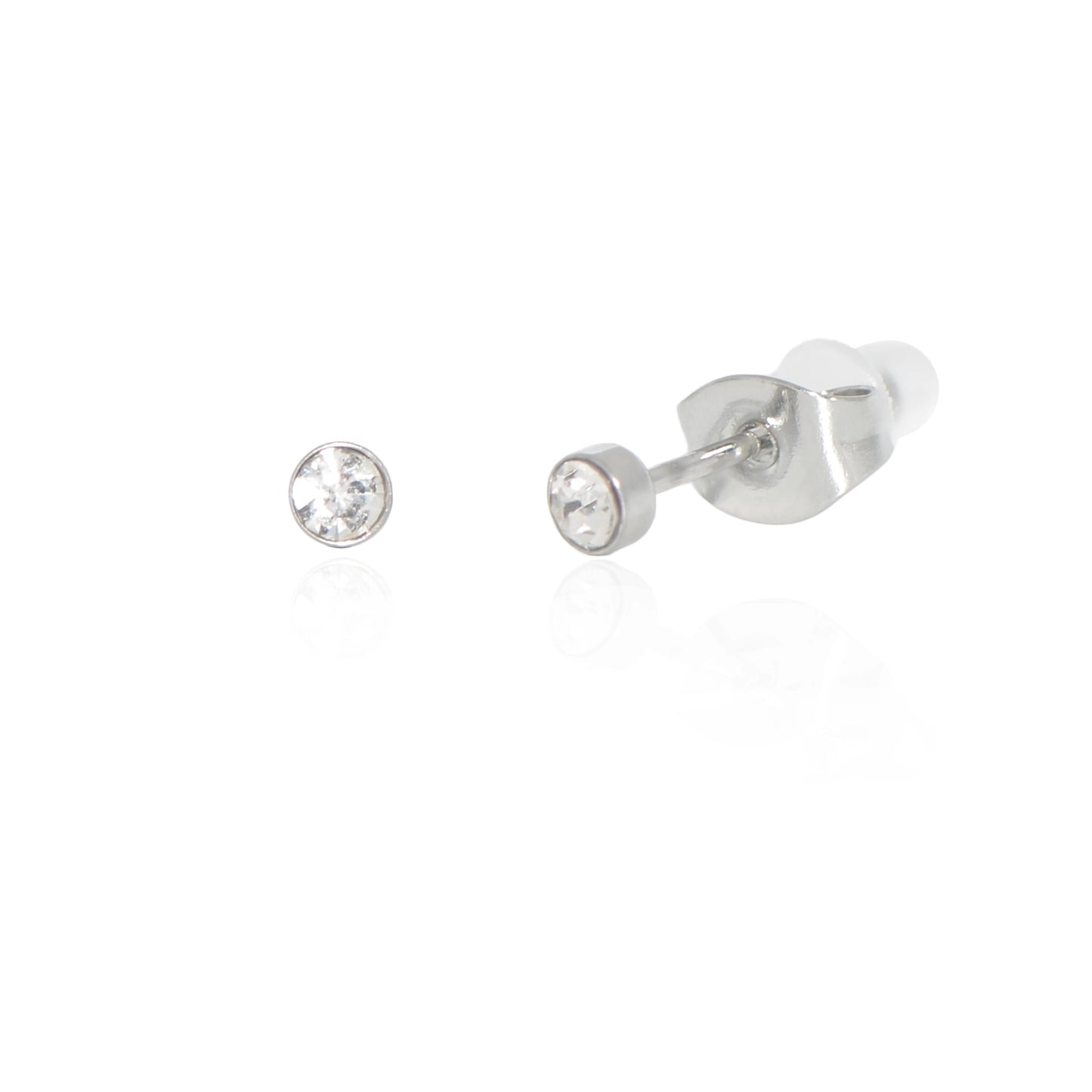 Die Edelstahl Ohrstecker klein Solitär mit Zirkonia Silberfarben 3 mm