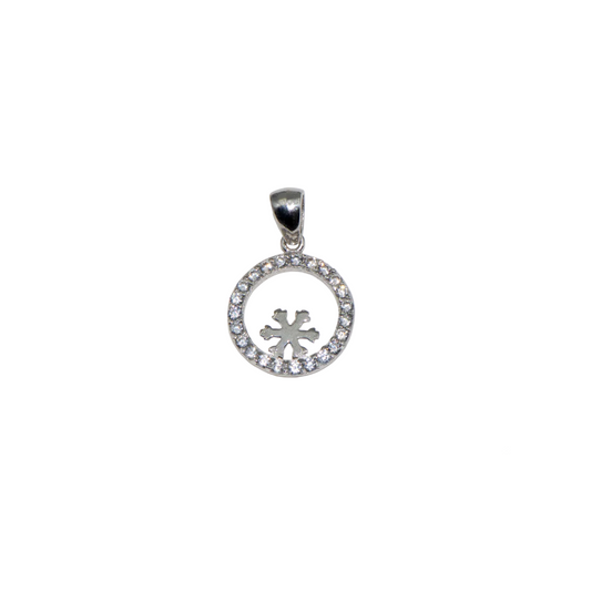 Feiner rhodinierter Silber Schneeflocke Anhänger aus Silber 925 mit weißen Zirkonia-Steinen und elegantem winterlichem Design.