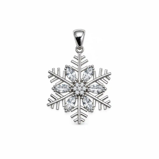 Großer Schneeflocke Anhänger aus Silber 925 mit weissen Zirkonia und klassischem Design.