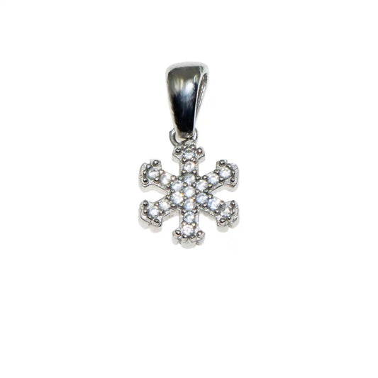 Kleiner Schneeflocke Anhänger aus Silber 925 mit weissen Zirkonia und rhodinierter Oberfläche.detai