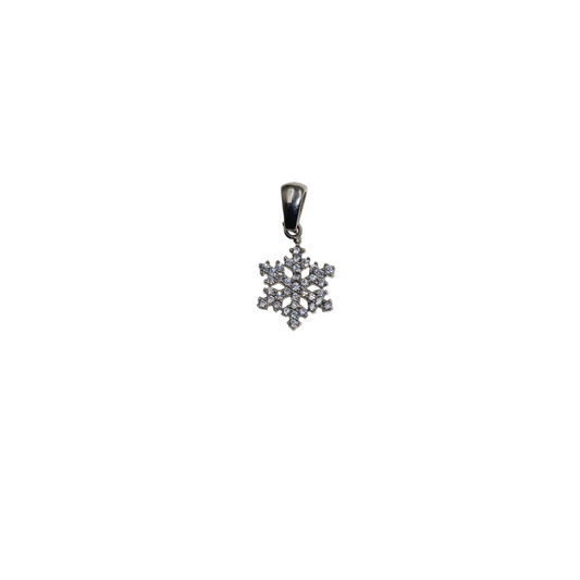 Kleiner Silber Schneeflocke Anhänger mit funkelnden Zirkonia-Steinen und elegantem winterlichem Design.