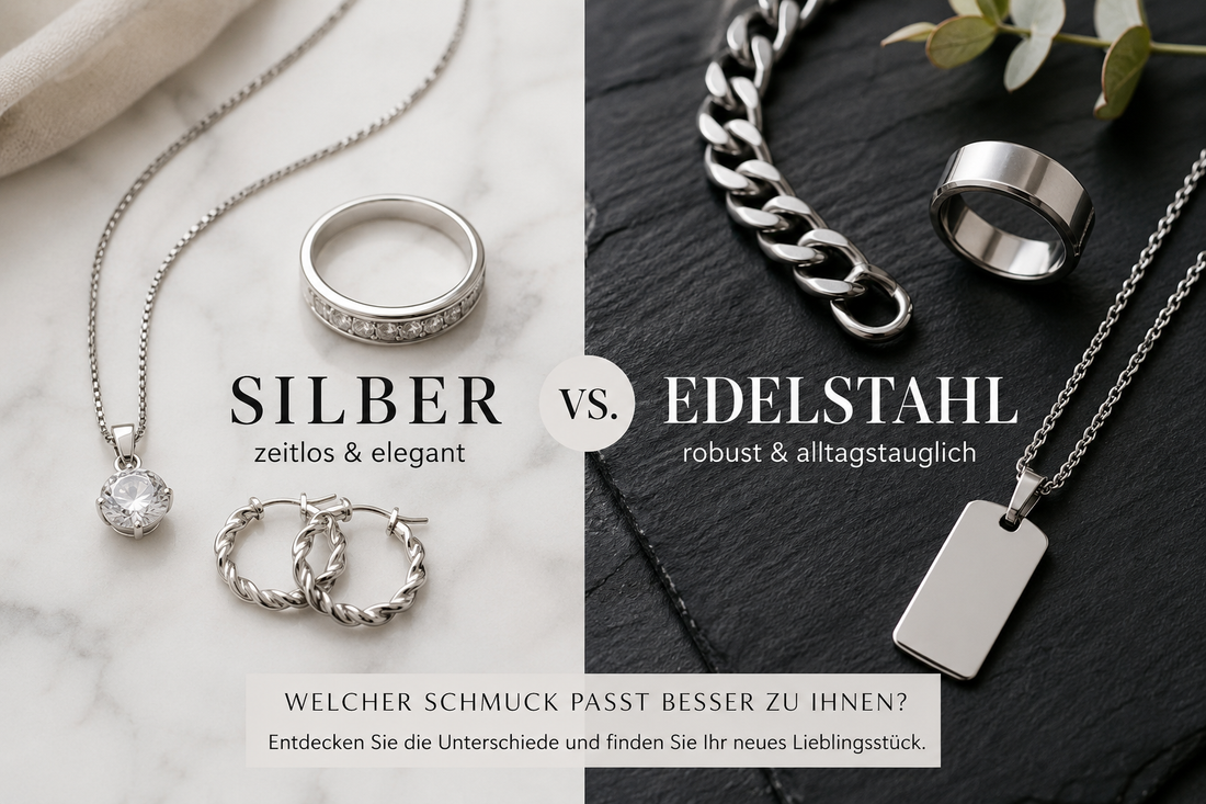 Edelstahl oder Silber? Vergleich von Edelstahlschmuck und Silberschmuck für Damen und Herren