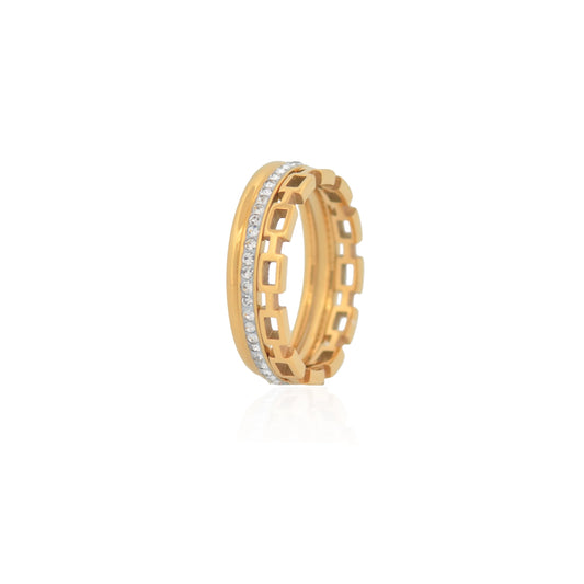 3er Ring Edelstahl Set in Goldfarbe mit Zirkonia – wasserfest