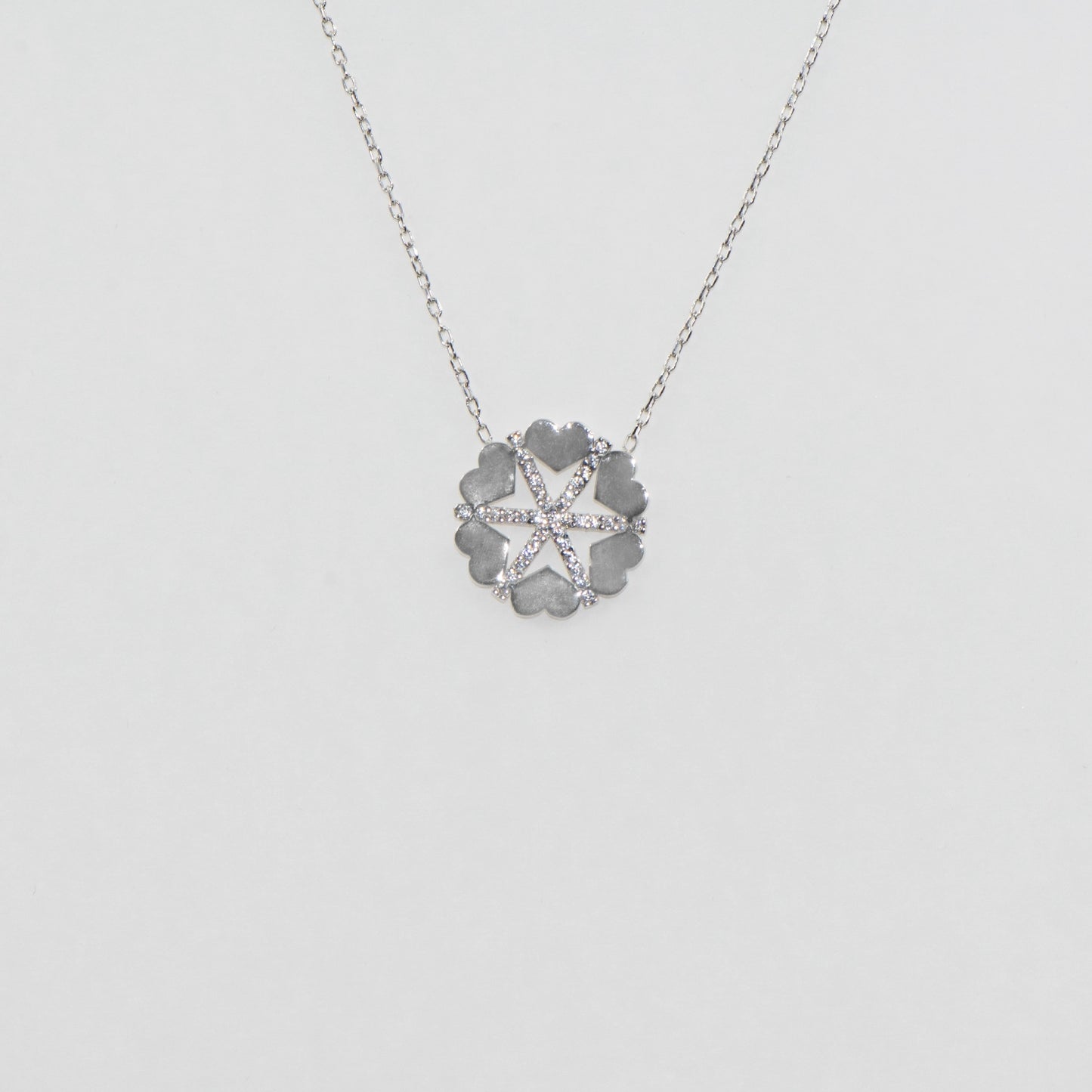 925 Silber Halskette mit Anhänger Schneeflocke und Herz mit weissen Zirkonia