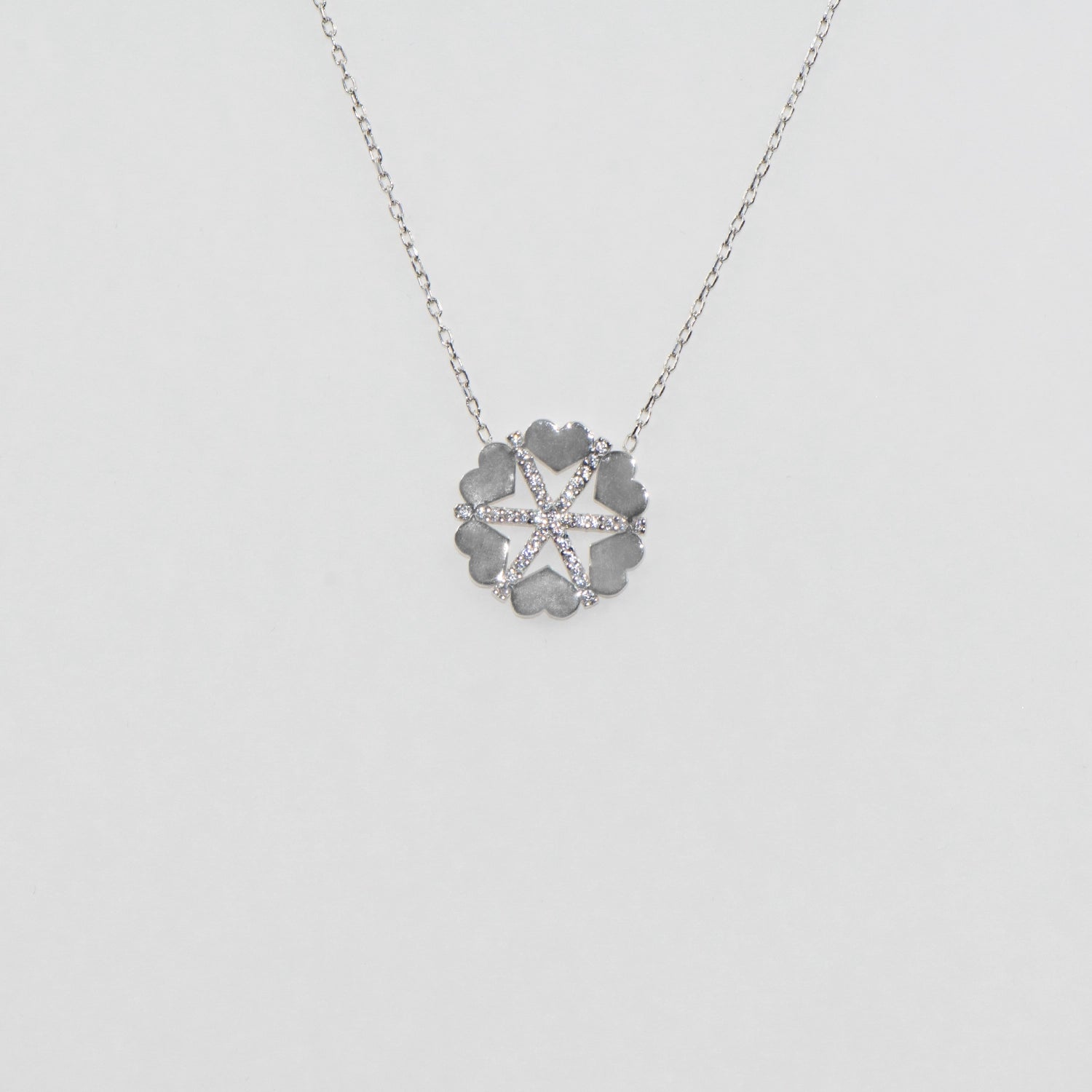 925 Silber Halskette mit Anhänger Schneeflocke und Herz mit weissen Zirkonia