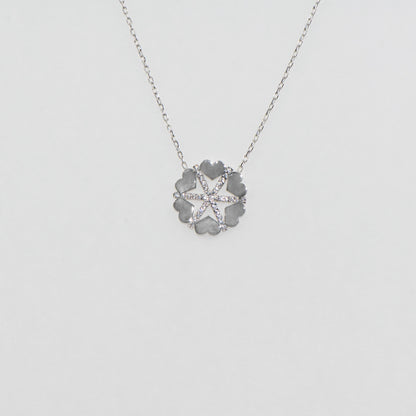 925 Silber Halskette mit Anhänger Schneeflocke und Herz mit weissen Zirkonia