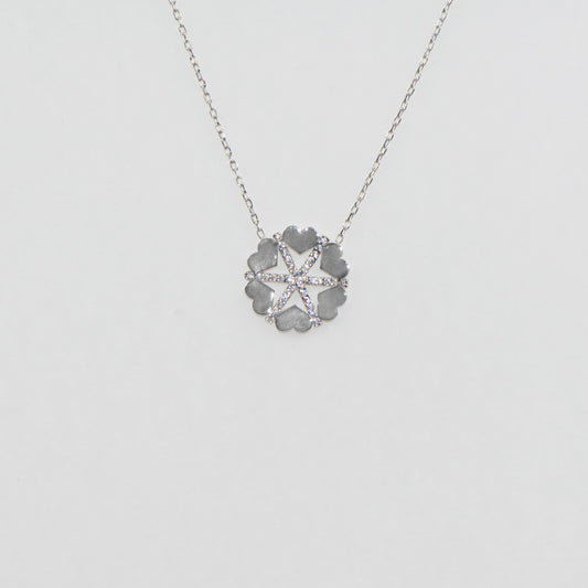 925 Silber Halskette mit Anhänger Schneeflocke und Herz mit weissen Zirkonia