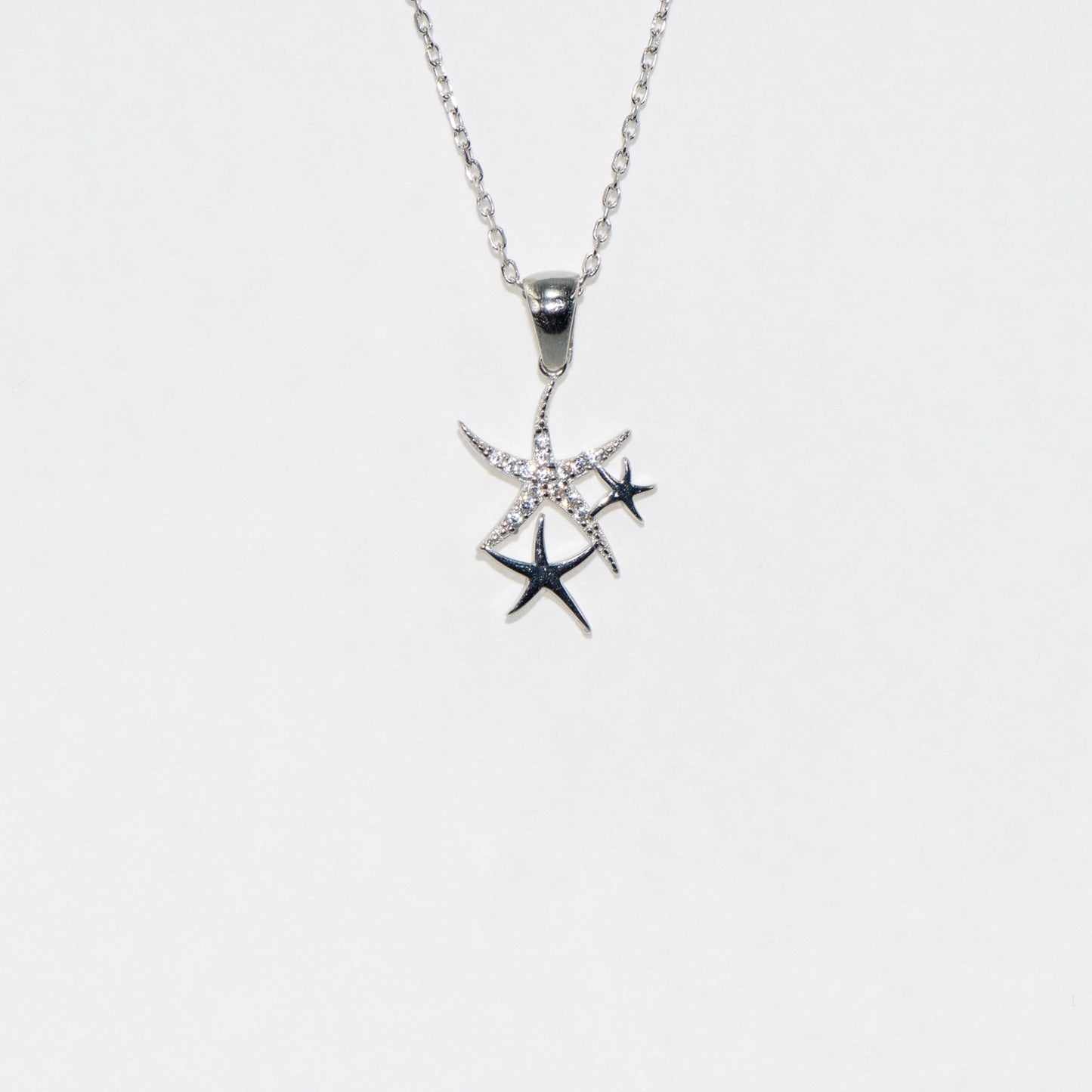 925 Silber Halskette mit Anhänger Motiv Seestern und weissen Zirkonia-Steinen