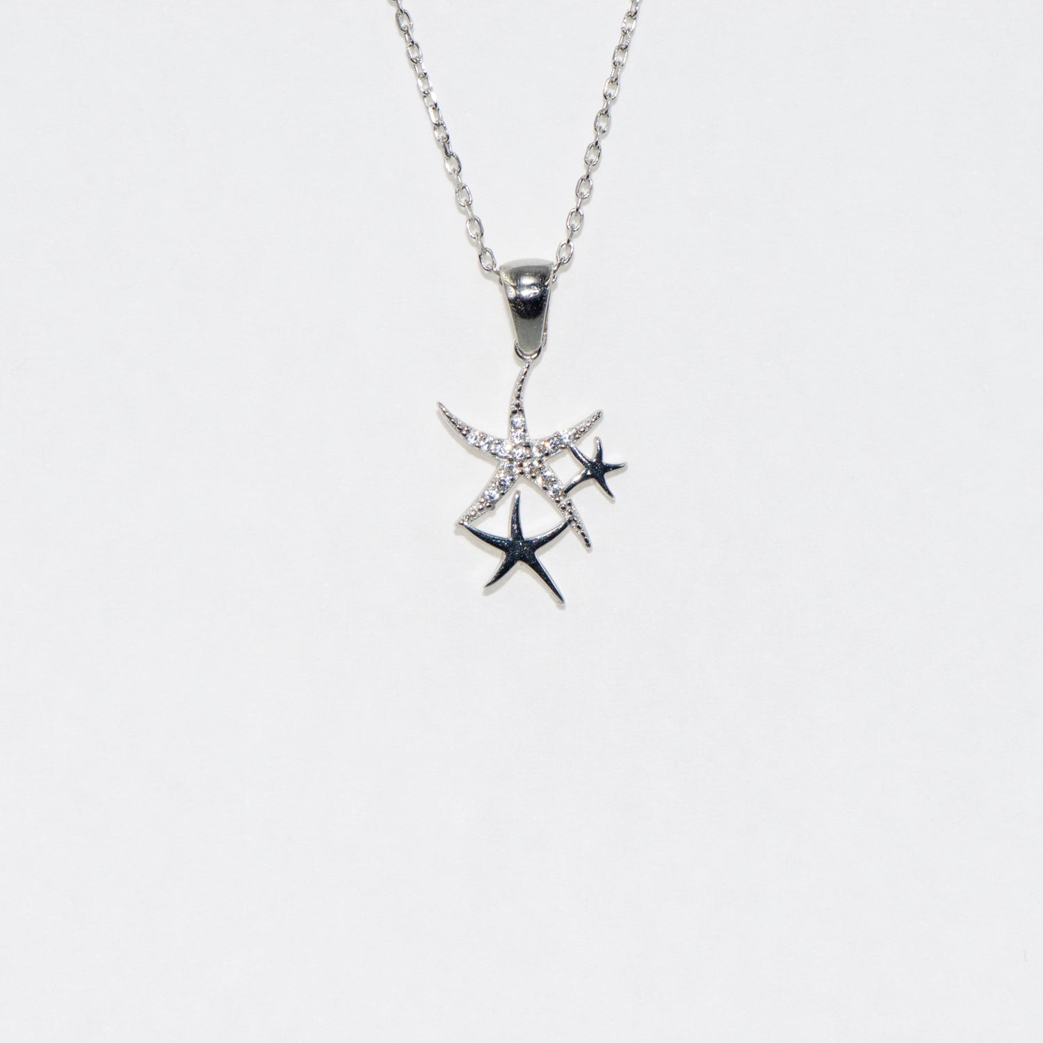 925 Silber Halskette mit Anhänger Motiv Seestern und weissen Zirkonia-Steinen