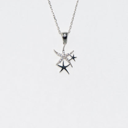 925 Silber Halskette mit Anhänger Motiv Seestern und weissen Zirkonia-Steinen