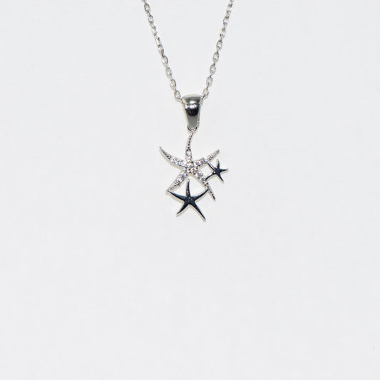 925 Silber Halskette mit Anhänger Motiv Seestern und weissen Zirkonia-Steinen