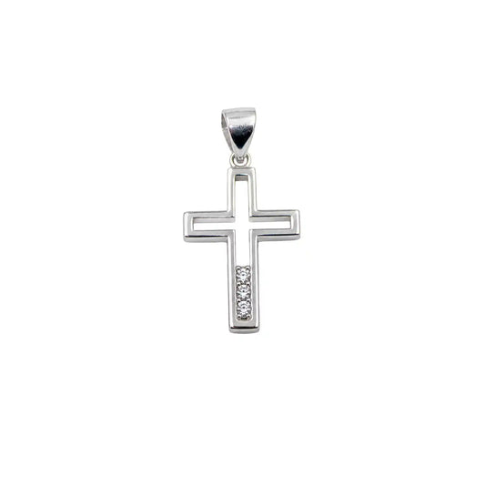 Kreuz Anhänger aus Silber 925 mit drei weißen Zirkonia-Steinen im eleganten und minimalistischen Design.