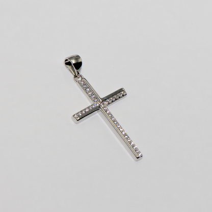 Echte Silber Gross Kreuz Anhänger mit runden weißen Zirkonia-Steinen aus Silber 925 für Damen und Herren im modernen Design.