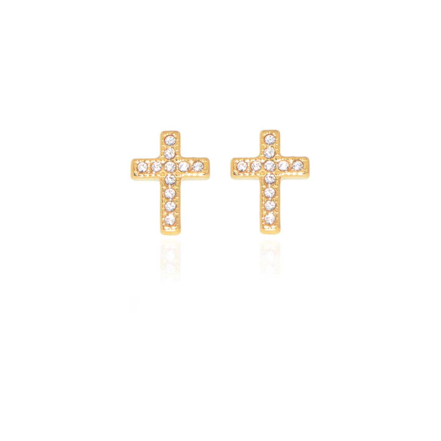 Goldfarbene Kreuz-Ohrstecker aus Edelstahl mit Zirkonia – wasserfester Damenschmuck von Everyday Schmuck Schweiz