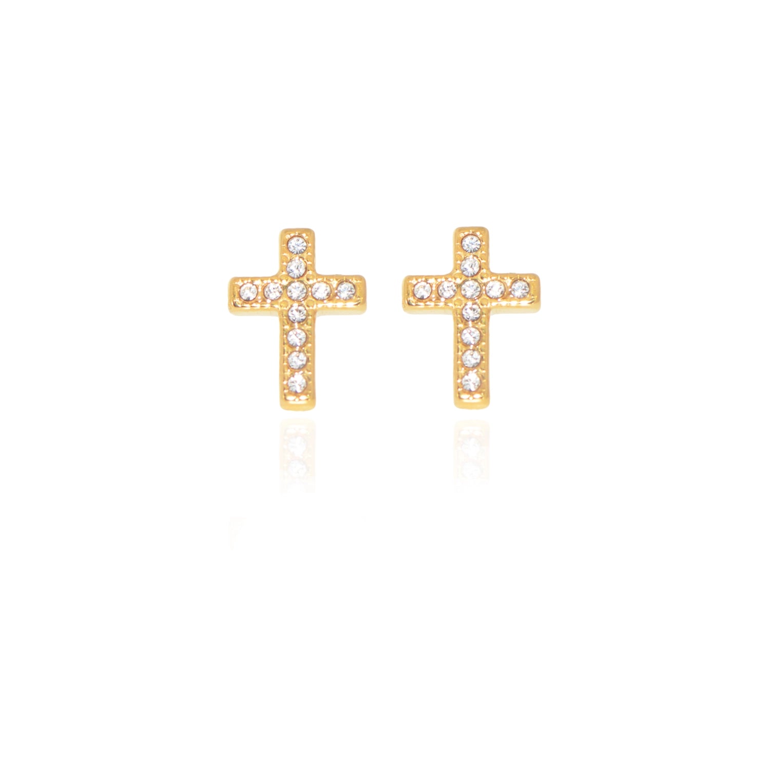 Goldfarbene Kreuz-Ohrstecker aus Edelstahl mit Zirkonia – wasserfester Damenschmuck von Everyday Schmuck Schweiz