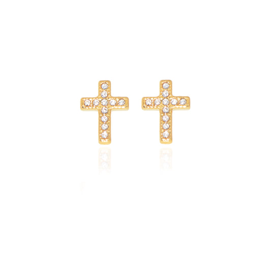 Goldfarbene Kreuz-Ohrstecker aus Edelstahl mit Zirkonia – wasserfester Damenschmuck von Everyday Schmuck Schweiz