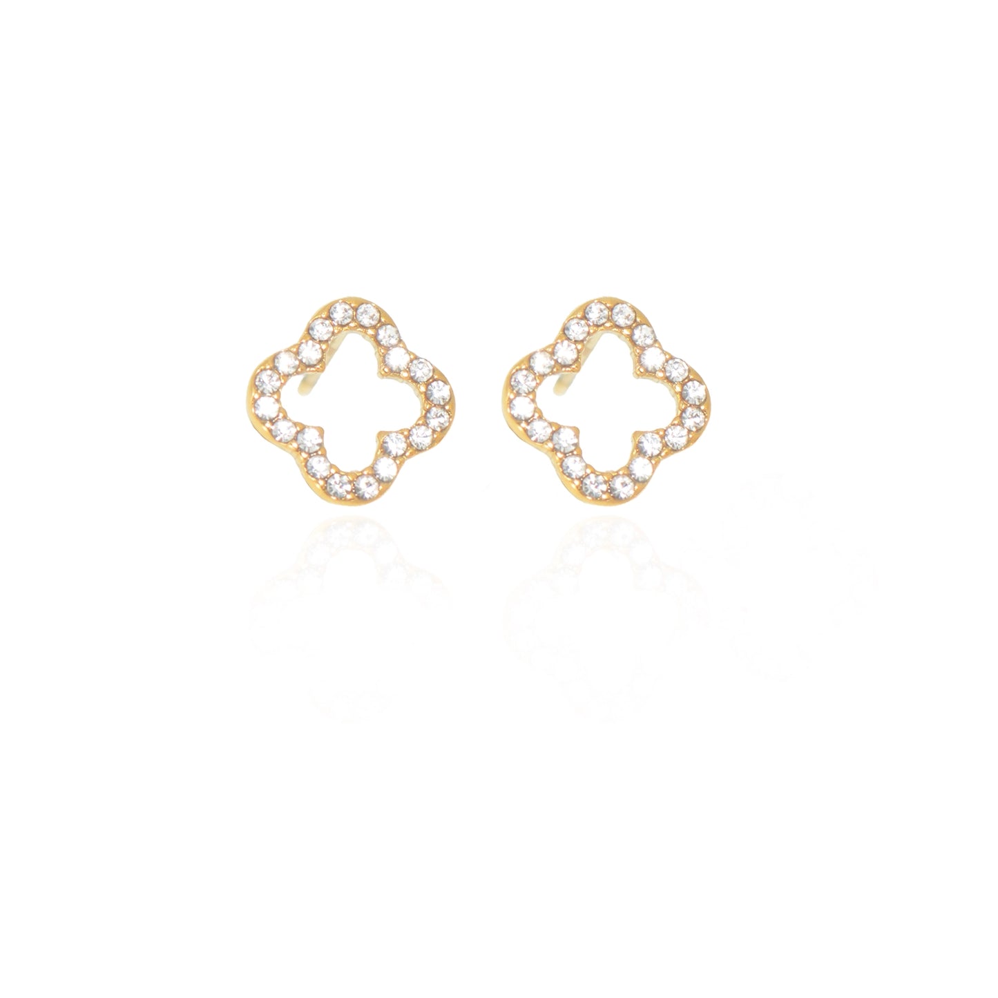 Goldfarbene Edelstahl Ohrstecker Kleeblatt mit Zirkonia von EverydaySchmuck Schweiz