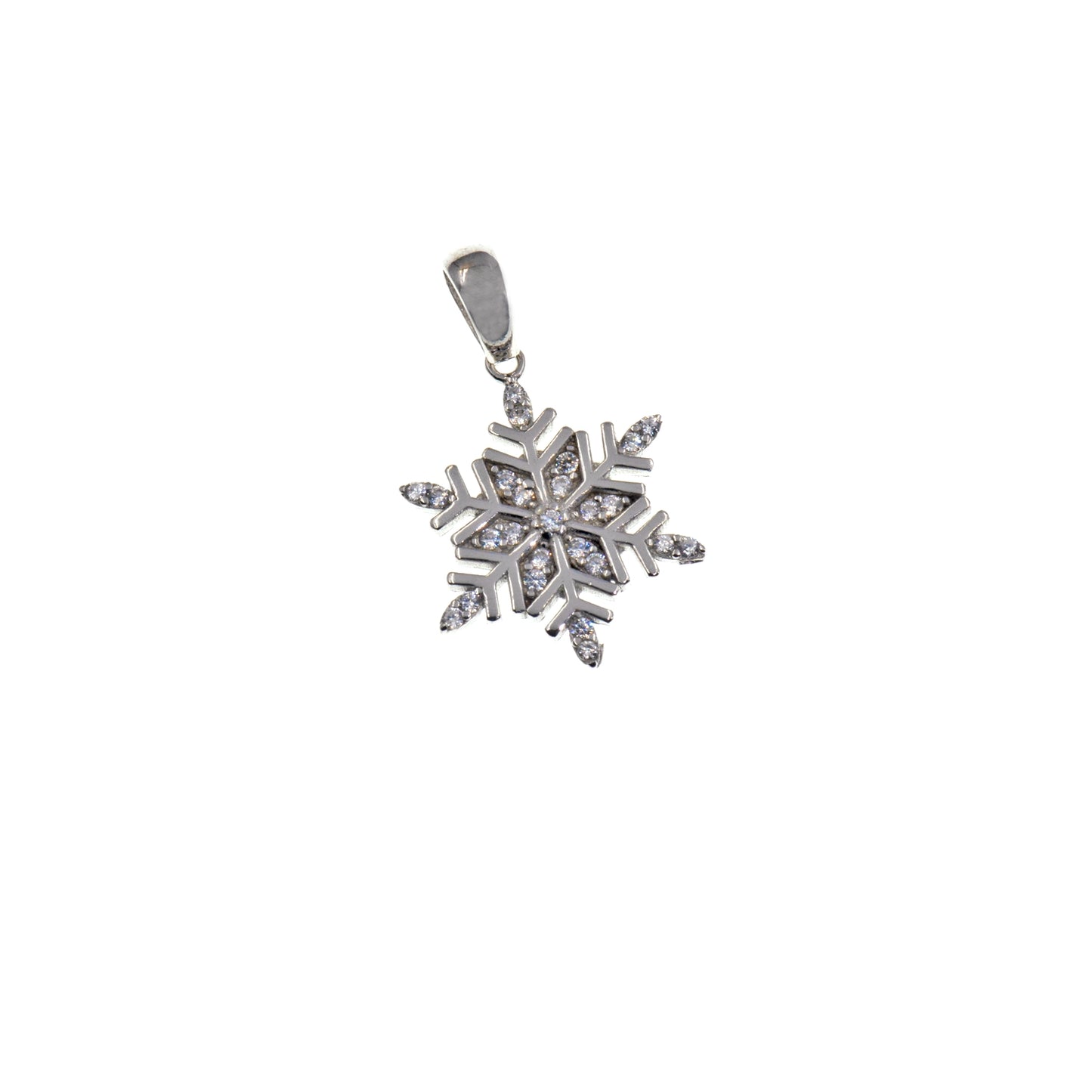 Kleiner Schneeflocken Anhänger aus 925 Silber mit funkelnden Zirkonia. Eleganter Silberschmuck im modernen Design von Everyday Schmuck.
