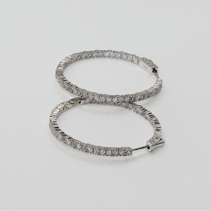 Grosse 925 Silber Creolen mit Inside-Out Zirkonia Besatz – Rhodiniert