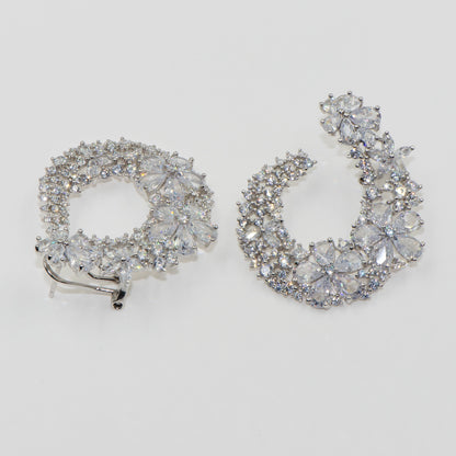 Spezielle Luxus Blumen Ohrringe Silber 925 Zirkonia Omega Verschluss