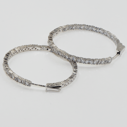 Grosse 925 Silber Creolen mit Inside-Out Zirkonia Besatz – Rhodiniert
