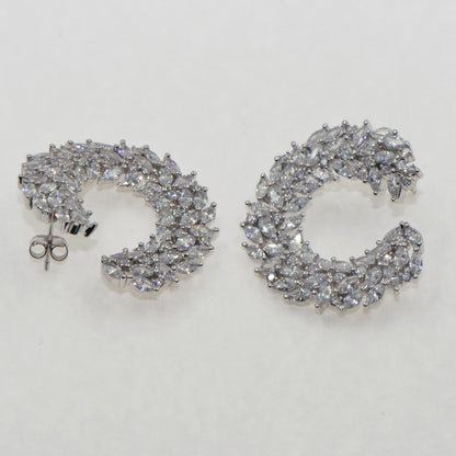 Mittelgrosse Designer Creolen Silber 925 Zirkonia Damen Ohrstecker