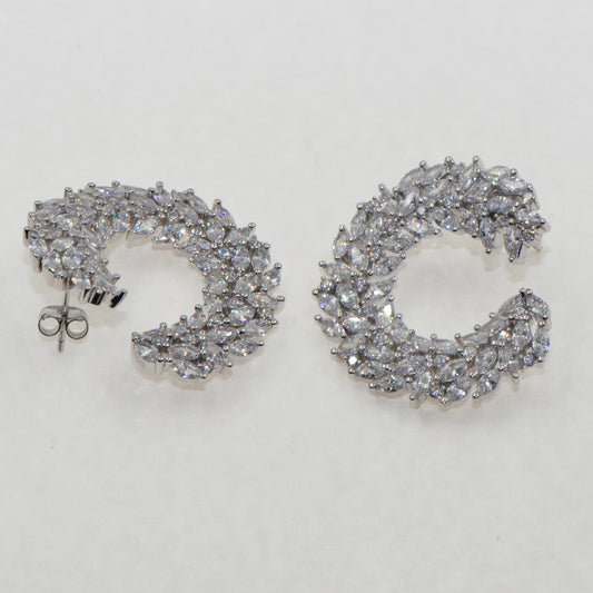 Mittelgrosse Designer Creolen Silber 925 Zirkonia Damen Ohrstecker