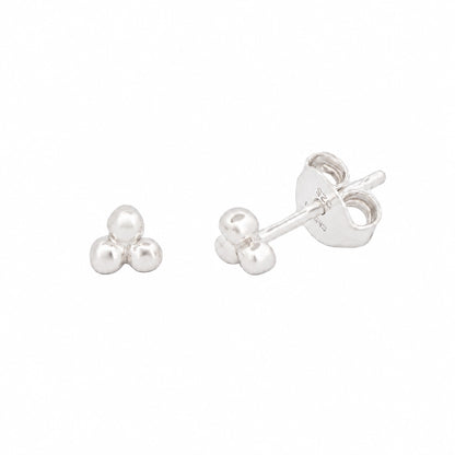 Kleine Silber Ohrringe mit 3 Kugeln, 925 Sterling Silber, mit Butterfly-Verschluss und Stempel 925