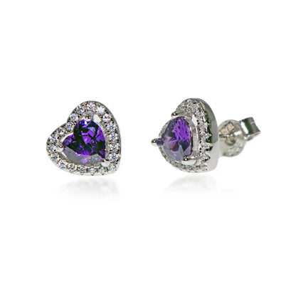 Kleine Damen Ohrringe aus echtem Silber 925 mit violettem Herzsymbol und eleganten Zirkonia | Everyday Schmuck