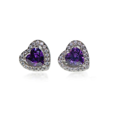 Kleine Damen Ohrringe aus echtem Silber 925 mit violettem Herzsymbol und eleganten Zirkonia | Everyday Schmuck