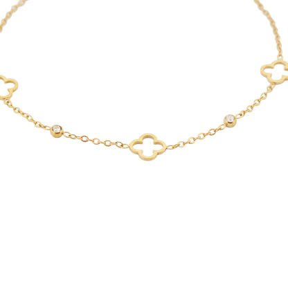Feines Edelstahl Armband in Goldfarbe mit Blumen-Elementen und Zirkonia