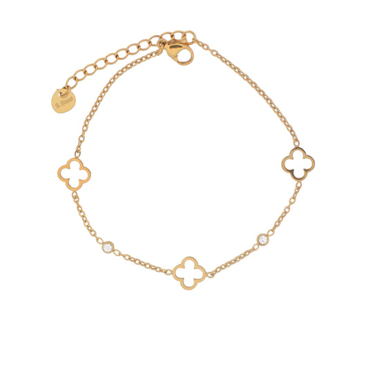 Feines Edelstahl Armband in Goldfarbe mit Blumen-Elementen und Zirkonia