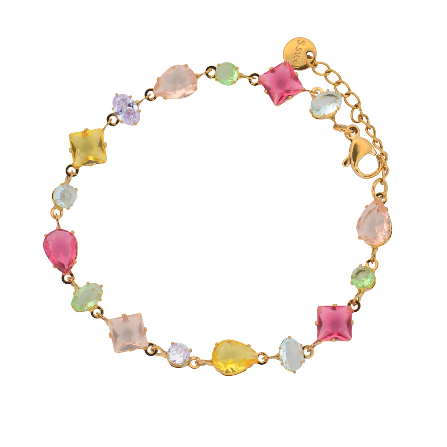 Buntes Edelstahl Armband in Goldfarbe mit geometrischen Schmucksteinen