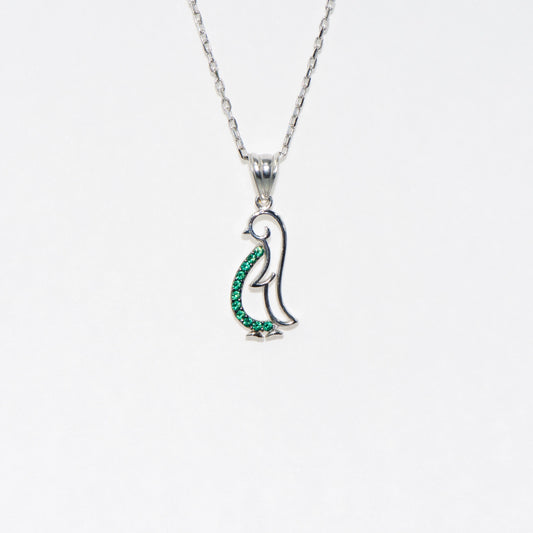 Collier mit Pinguin-Anhänger aus 925 Silber mit grünem Zirkonia für Damen und herren