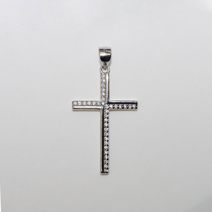 Echte Silber Gross Kreuz Anhänger mit runden weißen Zirkonia-Steinen aus Silber 925 für Damen und Herren im modernen Design.