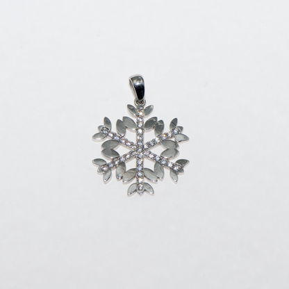 Echte Silber Schneeflocke Anhänger aus 925 Silber mit weissen Zirkonia und Blätter Design