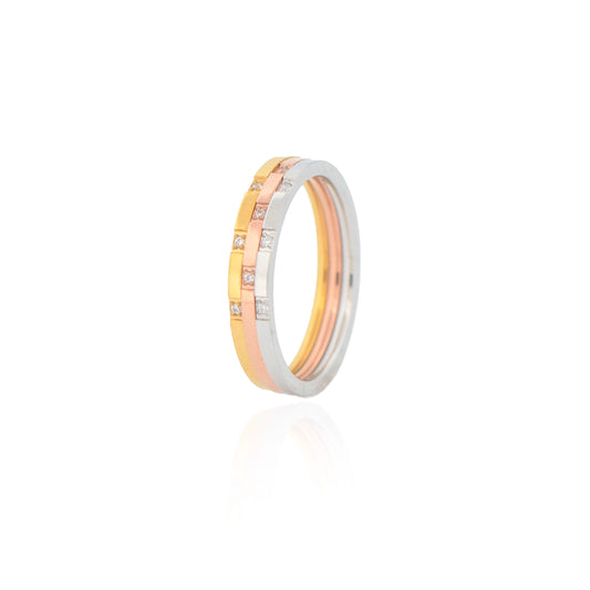 3er Ring Set aus Edelstahl mit Zirkonia – Goldfarbe, Silberfarbe & Roségoldfarbe