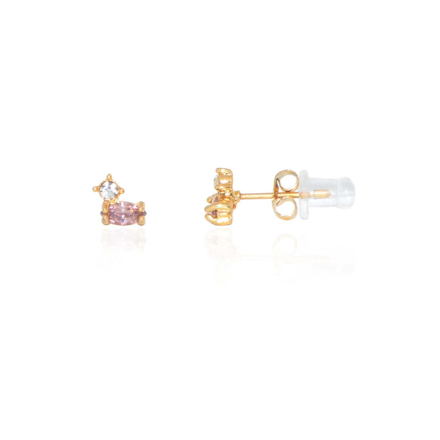 Vergoldete Edelstahl Ohrstecker mit rosa und weißen Zirkonia
