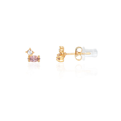 Vergoldete Edelstahl Ohrstecker mit rosa und weißen Zirkonia