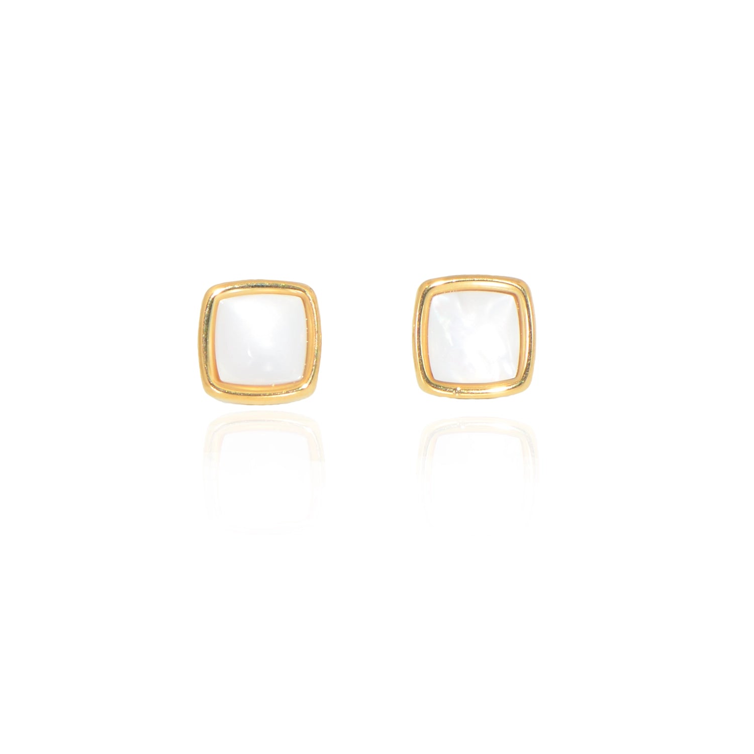 Edelstahl Ohrstecker mit weißer Perlenoptik 9 mm in Goldfarbe von EverydaySchmuck