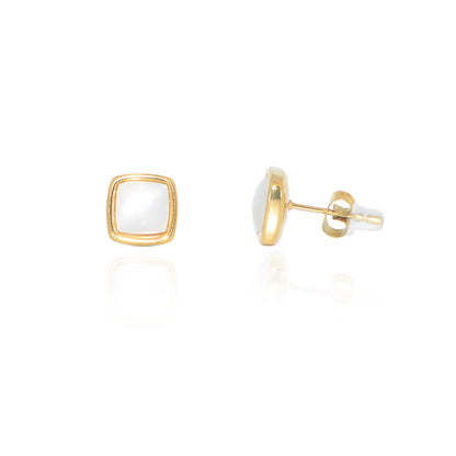 Edelstahl Ohrstecker mit weißer Perlenoptik 9 mm in Goldfarbe von EverydaySchmuck