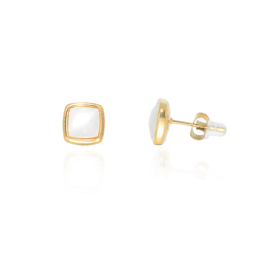 Edelstahl Ohrstecker mit weißer Perlenoptik 9 mm in Goldfarbe von EverydaySchmuck