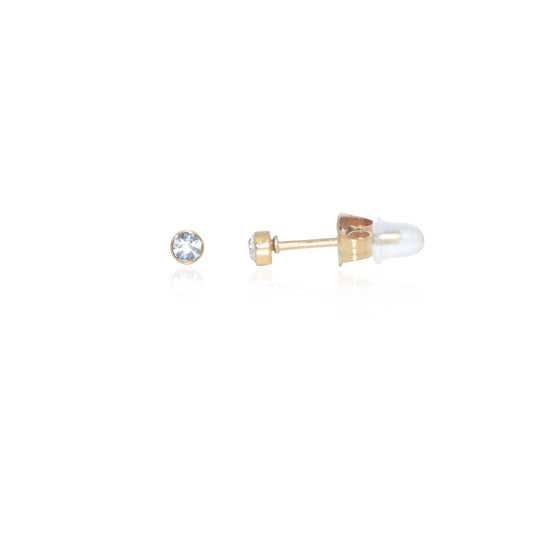 Kleine Solitär Ohrstecker aus goldfarbenem Edelstahl mit weissem Zirkon, 3 mm, wasserfeste Damenohrringe von EverydaySchmuck.