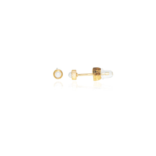 Kleine Edelstahl Ohrstecker mit weisser Perlenoptik und Perlrand Goldfarben 4 mm